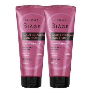Imagem de Kit 2 Condicionador Reconstrução Cauterização Dos Fios Cabelos Secos 200ml Reparação Eudora Siàge