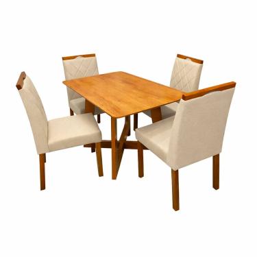 Imagem de Mesa de Jantar Dubai Flex 120x80cm Sem Vidro e 4 Cadeiras California em Linho Estofadas Cel Móveis Cor Cinamomo com Tecido Bege