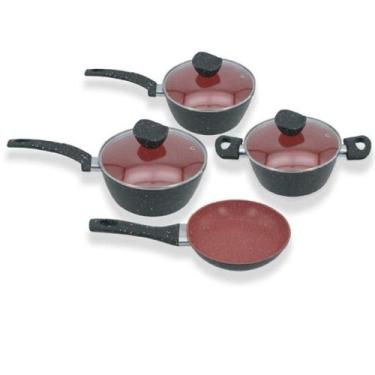 Imagem de Conjunto de Panelas Antiaderentes com Tampa de Vidro 4 Peças Preto e V