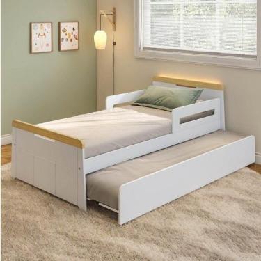 Imagem de Bicama Infantil com Led e Grades de Proteção Petit Casatema Madeiraori