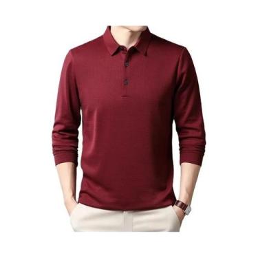 Imagem de Camiseta polo casual masculina de manga comprida verão top confortável