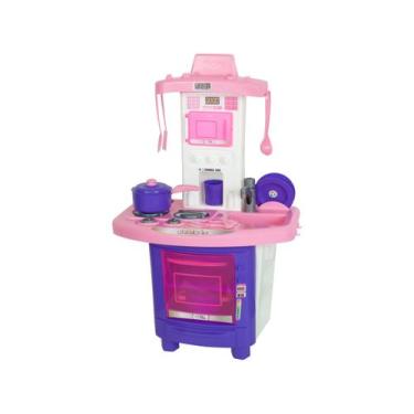 Imagem de Cozinha Infantil Menina Completa Pia Fogão Forno Sai Água Cor Rosa - P