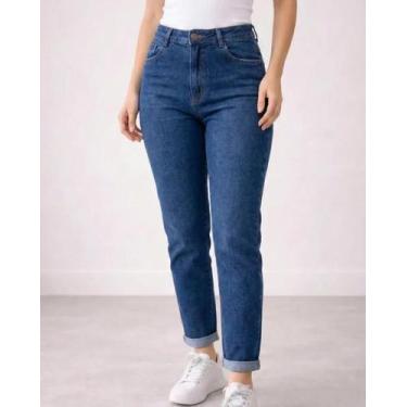 Imagem de Calça Feminina Mom Fit Com Liocel E Elastano Barra Dobrada - Jeans Cla