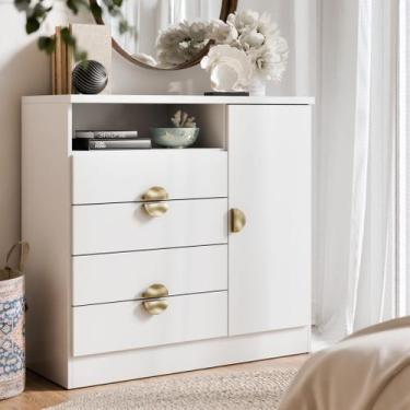 Imagem de Cômoda Aurora 4 Gavetas E 1 Porta Com Nicho Puxador Dourado Multiuso P