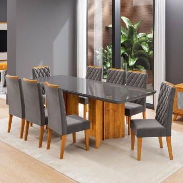 Imagem de Mesa de Jantar 8 Lugares Zinnia com Vidro Marrom/Grafite/Cinza- Viero Móveis