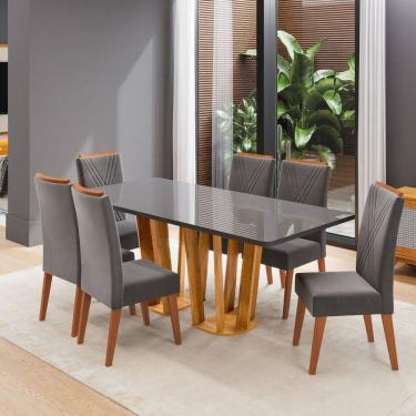 Imagem de Mesa de Jantar 6 Lugares Mondini com Vidro Marrom/Grafite/Cinza - Viero Móveis