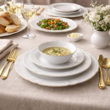 Imagem de Aparelho de Jantar 16pç Opalino Lidia Fio de Ouro Hauskraft