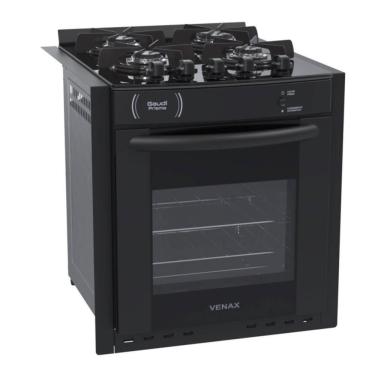 Imagem de Fogão De Embutir 4 Bocas Venax Gaudi Prisma Vitreo Bl Preto A Gás Forno Easy Clean 51,8l 25375