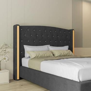 Imagem de Cabeceira Estofada Zirconio Casal Veludo 160x162x10 Cm Preto Sonhar Estofados