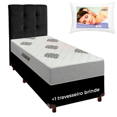 Imagem de Kit Cama Box + Cabeceira + Colchão Solteiro ISO100 Confort Premium + Travesseiro Ortobom
