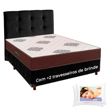 Imagem de Conjunto Cama Box + Cabeceira + Colchão Casal D45 + 2 Travesseiros Ortobom