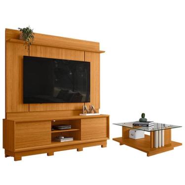 Imagem de Estante Home Theater Siena Com Pés Cinamomo Com Mesa De Centro Frizz Cinamomo Off White...