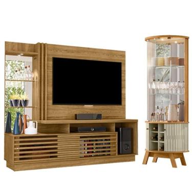 Imagem de Estante Home Theater Frizz Plus Cumaru Com Cristaleira Marina Cumaru Opala - Madetec