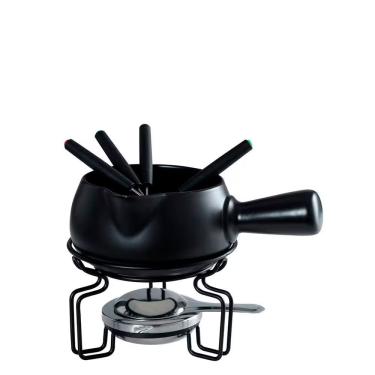 Imagem de Aparelho de Fondue Queijo Cerâmica 8 Peças com Queimador Difusor e Suporte em Aço Inox Preto Fracalanza