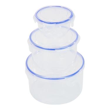 Imagem de Conjunto de Potes Plásticos Conjunto de 3 Potes Redondos com Tampa e Trava Tpc para Armazenar Alimentos Livre de BPA