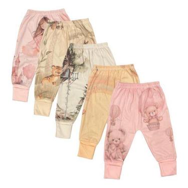 Imagem de Kit 10 Calças Mijão Bebê Menina Vira Pé Estampado Alyaht -, M, Multico
