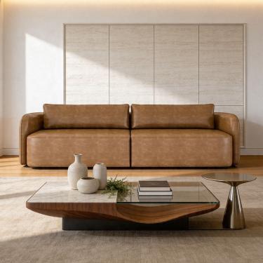 Imagem de Sofá 3 Lugares Sala Living Orgânico 220cm Oregon K01 Couríssimo Whisky - Lyam Decor