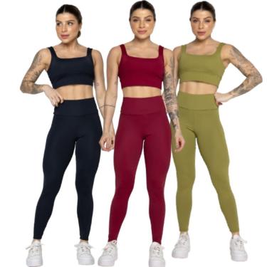 Imagem de KIT 3 Conjunto Top Alça Grossa e Calça Legging Smart Bella Fiore Compressão Academia Mo...