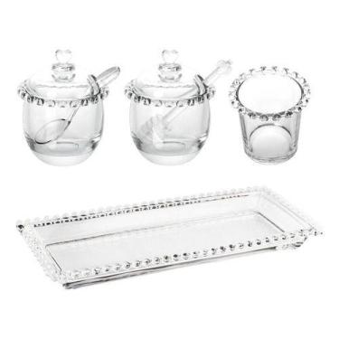 Imagem de Açucareiro + Meleira Porta Talher Bandeja 30cm Cristal Lyor