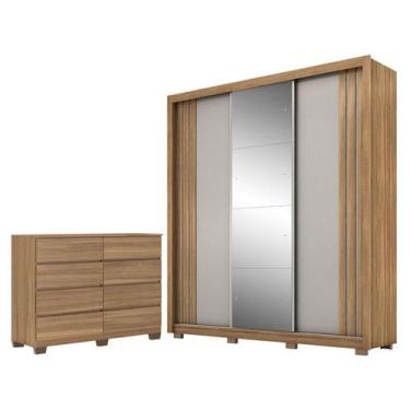 Imagem de Guarda Roupa Casal Moema Amêndola Nude Flex com Espelho e Pés e Cômoda