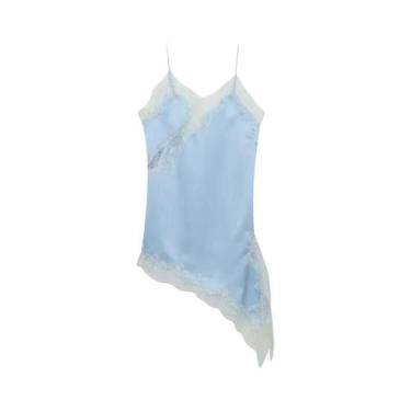 Imagem de Vestido Curto Feminino Sem Mangas, Costas Nuas, Em Cetim Com Renda, As