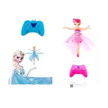 Imagem de Kit 2 Boneca Fada Voadora Controle Voa de Verdade Azul Rosa - Toykids
