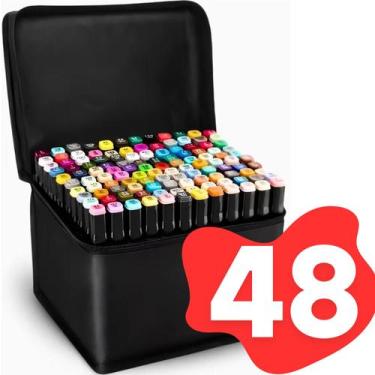 Imagem de Canetinhas 48 Cores Premium Marcador Permanente Duas Pontas 