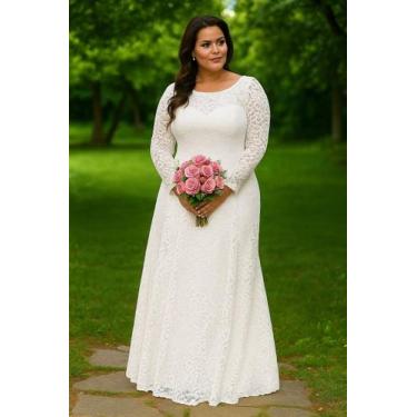 Imagem de Vestido Renda Noiva 87 Casamento Civil Plus Size Festa Longo - Bella F