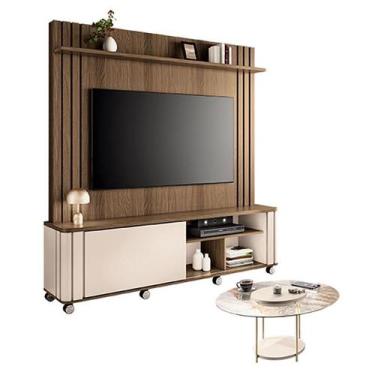 Imagem de Estante Home Theater Trinus Castanho Off White com Mesa de Centro Sky 