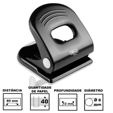 Imagem de Perfurador De Papel Tilibra P203 Preto Com 2 Furos Até 40 Folhas Ref: 