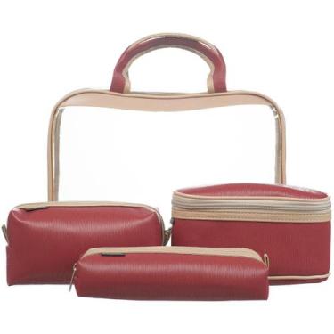 Imagem de Conjunto Necessaire Feminina 4 Peças Bolsa Viagem Maquiagem Cosméticos