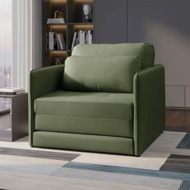 Imagem de Poltrona Cama Retrátil Compacta Dália Veludo Espuma Alta Densidade Verde D'Rossi