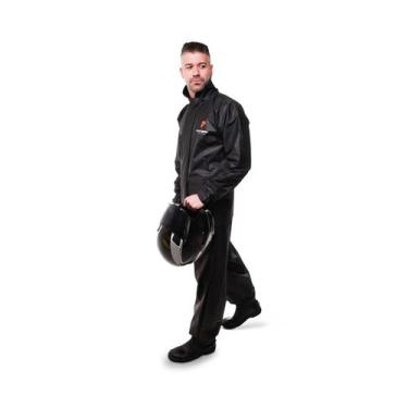 Imagem de Capa Roupa Chuva Pvc Preta Moto Motoqueiro Forrada Com Gola Tamanhos P