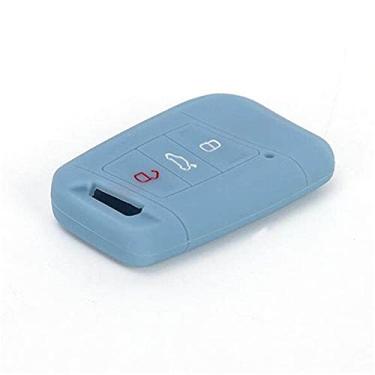 Imagem de YJADHU Capa para chave de carro masculino feminino capa de silicone para chave de couro, adequado para VW Tiguan MK2 Passat B8 B7 CC Skoda Superb A7, cinza azul
