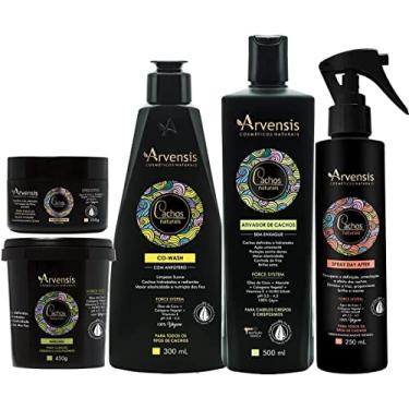 Imagem de Kit Arvensis Cachos Naturais Crespos Co Wash 300ml + Ativador 500ml + Máscara 450g + Geleia 250g + Spray 250ml