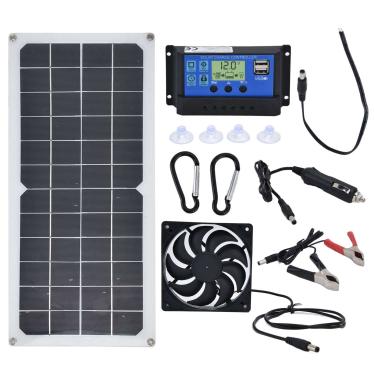 Imagem de Oreilet Painel Solar de 10 W, Carregador de Bateria Solar Portátil e Mantenedor com Controlador 10A + Exaustor, para Automóvel, Carro, RV, Marinha, Barco, Camping