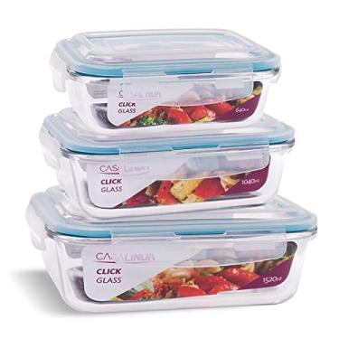 Imagem de Kit 3 Potes Herméticos Marmita Mantimentos Tamanhos Variados Trava (Azul)