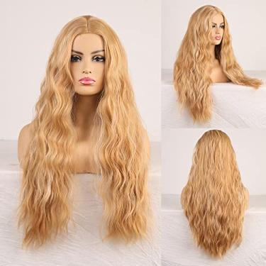 Imagem de Perucas femininas sintéticas afro crespo cor laranja ondulado natural peruca longa para mulheres negras e brancas cabelo de fibra de alta temperatura Perucas de cabelo humano (cor: C3, comprimento esticado: 66 cm)