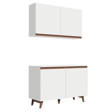 Imagem de Kit Madesa Reims 120 cm com Armário Aéreo e Balcão Gabinete de Pia - Branco