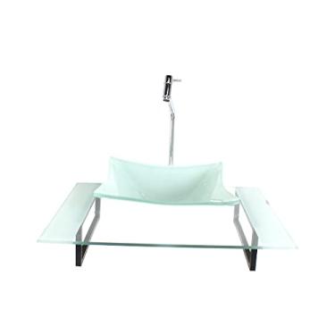 Imagem de KIT CUBA DE VIDRO QUADRADA COM TAMPO 60CM BRANCO E SUPORTE PRETO