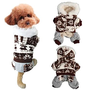Imagem de Roupas de inverno para cães de estimação, design bonito e elegante de alce outono inverno casaco com capuz para cachorro com capuz quente duas pernas traje de inverno para cão médio(L-Café)