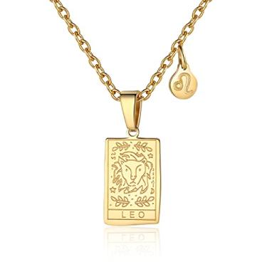 Imagem de Colar de signo do zodíaco para mulheres, pingente de cartão de tarô, dupla face, ouro, aço inoxidável, impermeável, não mancha, joia da amizade, presente para meninas, 0.74 x 0.47, Aço inoxidável, não sabe,
