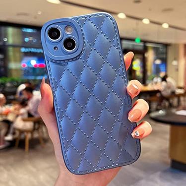 Imagem de Capa de telefone de silicone macio treliça de diamante de luxo para iphone 13 12 11 pro max xr x xs max 7 8 plus se 2022 capa de câmera à prova de choque, azul marinho, para iphone 13
