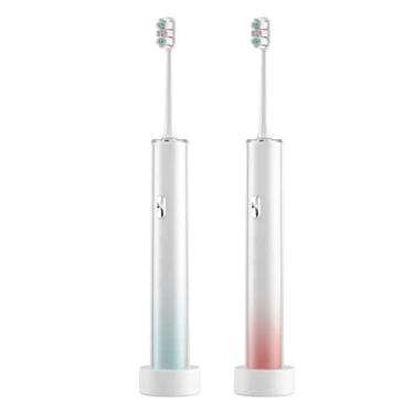 Imagem de Escova de dentes elétrica reta recarregável conjunto de escova de dentes de cabelo macio escova de dentes sônica para homens e mulheres (rosa)