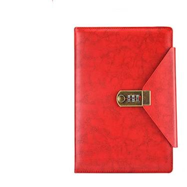 Imagem de Caderno de viagem A5 B5 A6 com cadeado de combinação Senha Agenda Diário Bloco de Notas Papelaria de Negócios Preto Vermelho Marrom Azul,B5 vermelho