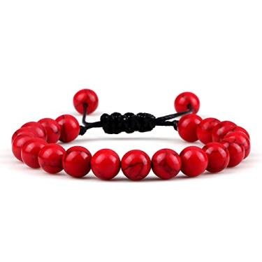 Imagem de Pulseiras ajustáveis para casais 8 mm contas preto branco trança macramê amantes pulseira para mulheres homens joias à distância - preto pinheiro vermelho, Cristal
