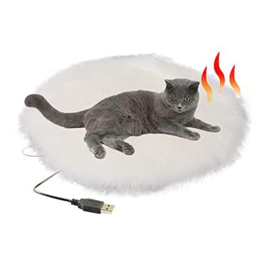 Imagem de Almofada de aquecimento de inverno para animais de estimação de pelúcia quente cachorro gato cobertor elétrico impermeável carregamento USB tapete de dormir de temperatura constante para almofada de viagem roda, branco, 40 cm