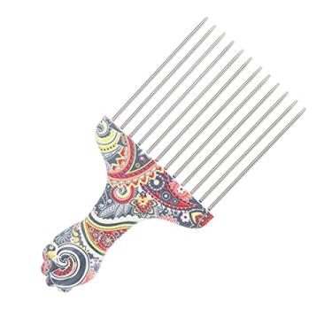 Imagem de Palheta de cabelo de metal, palitos de metal para cabelo afro, mulheres e homens pente de palheta de cabelo de aço inoxidável, desembaraçador de peruca estilo de cabelo ferramenta de pente (flor de cintura K4)