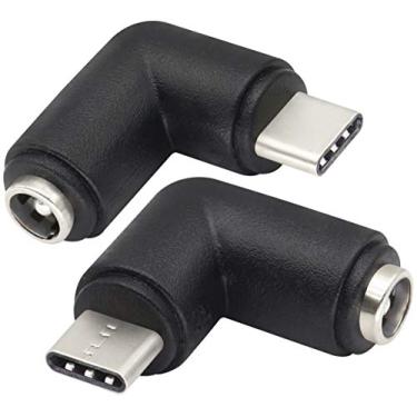 Imagem de AAOTOKK 90 graus tipo C USB macho para DC 5,5 x 2,1 mm conector fêmea DC barril adaptador de alimentação conector 5V conector para dispositivo de carregamento USB tipo C (pacote com 2)