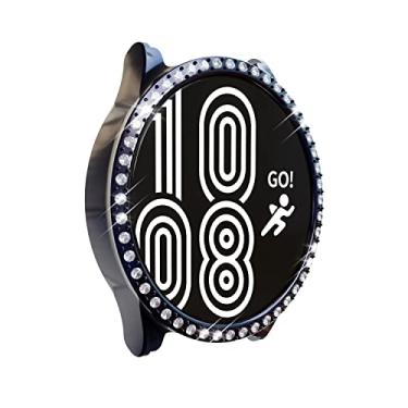 Imagem de Capa para Samsung Galaxy Watch 5 de 40 mm e 44 mm, capa de diamante de linha única de capa galvanizada PC Choice Men's Choice (cor da arma, 40 mm)